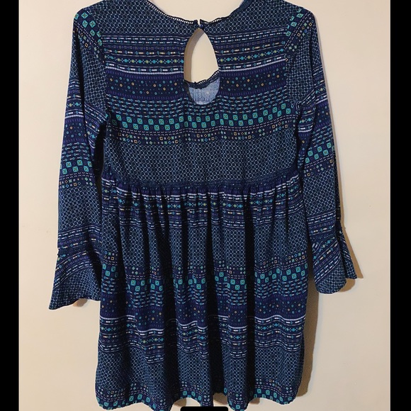 Wild Blue x Sadie Robertson Dress Blue Geometric Stripe Peasant Boho Size M - Picture 6 of 7